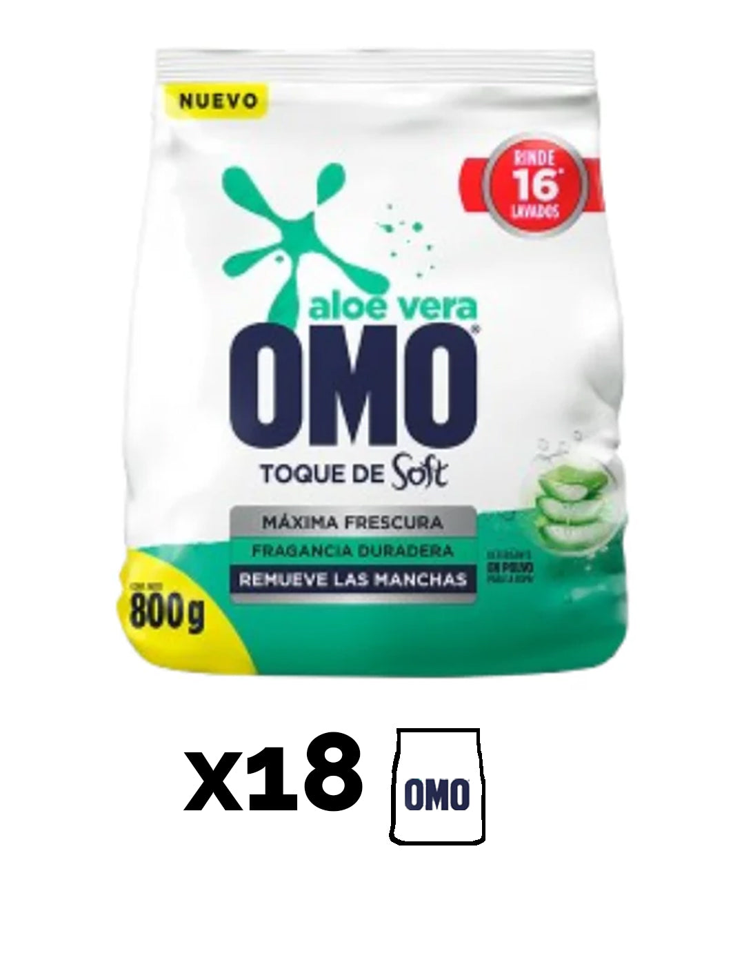 Omo Detergente en polvo Aloe Vera Toque Soft 18 x 800 gr - Puntolimpieza